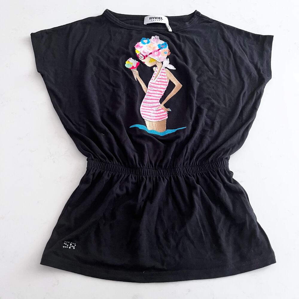 Rykiel Enfant jersey dress embroidered  patchwork front size 4